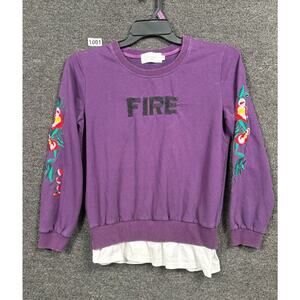 Lava Stone Sweatshirt Womens Size L Purple Embroidered "FIRE" Long Sleeve